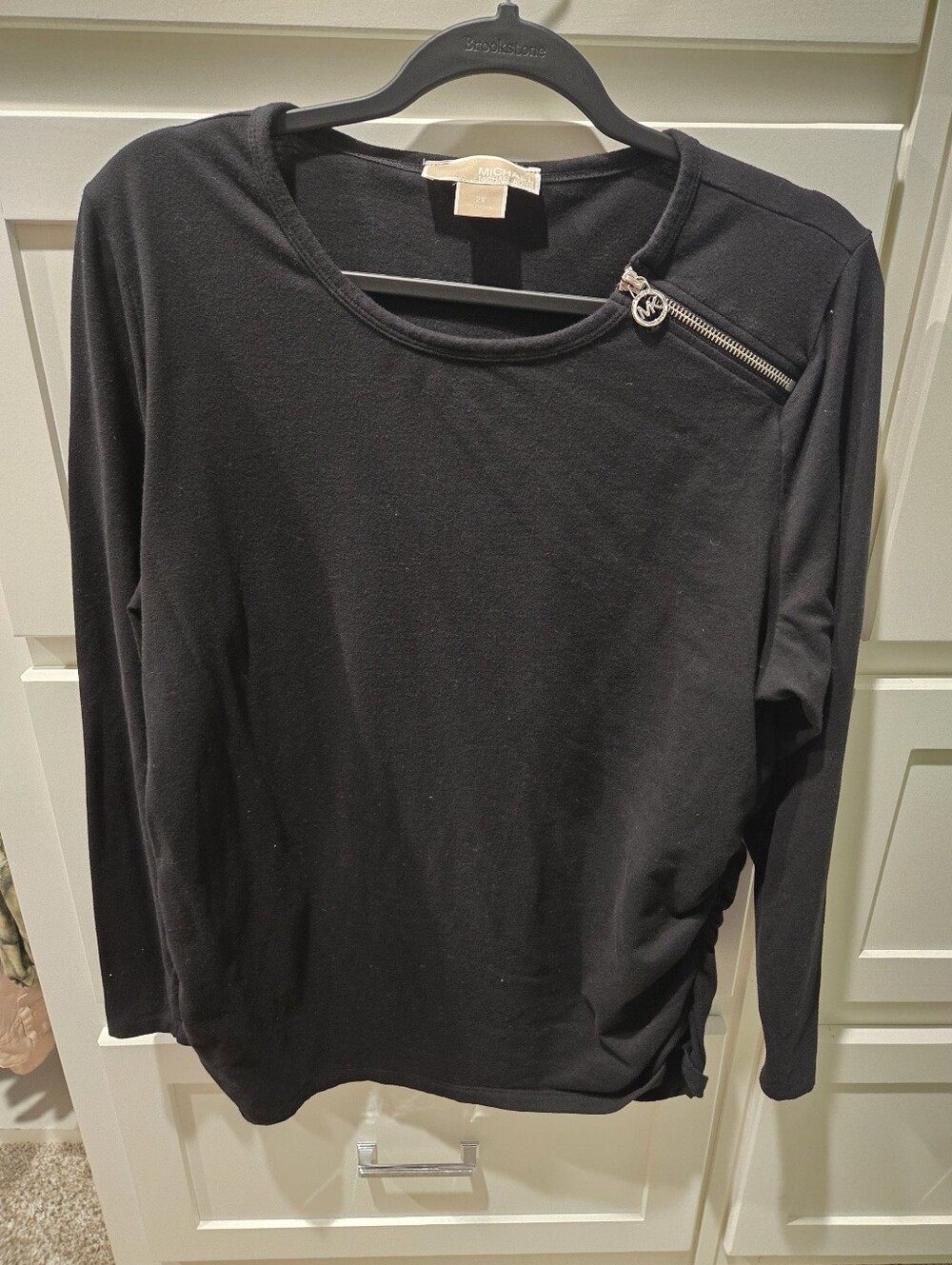 Michael Kors Black Long-Sleeve Top with Shoulder Zip